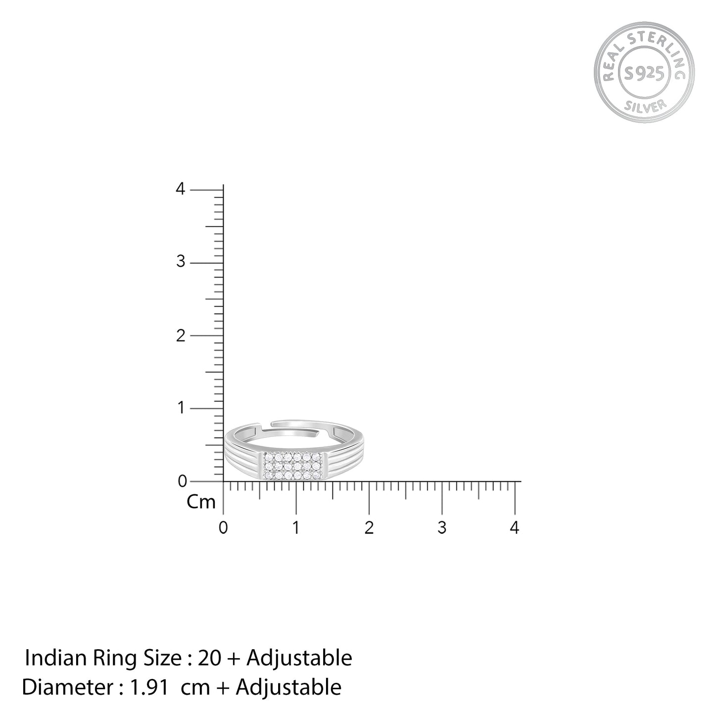 Silver Zircon Rectangle Ring For Him