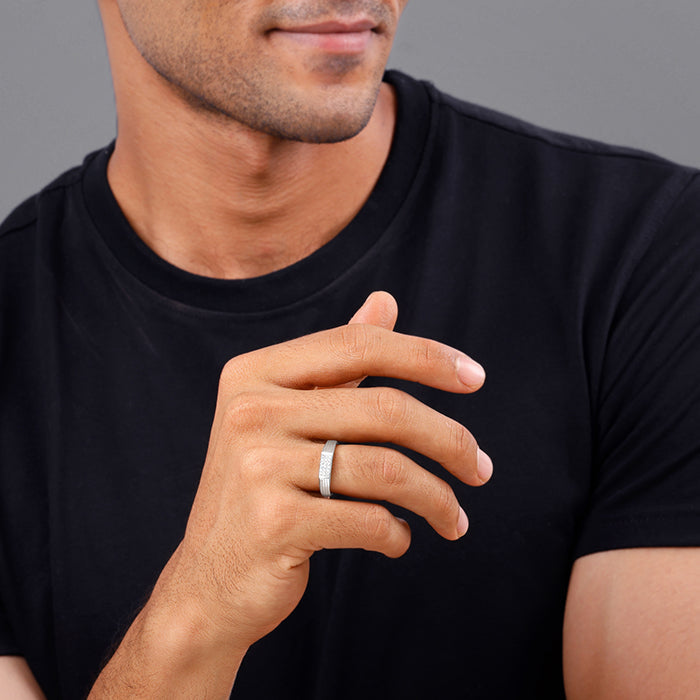 Silver Zircon Rectangle Ring For Him