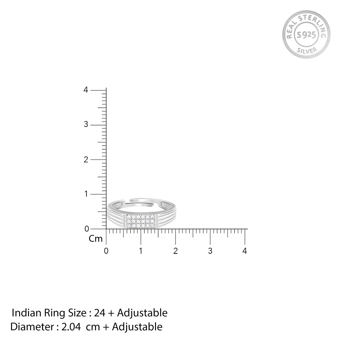 Silver Zircon Rectangle Ring For Him