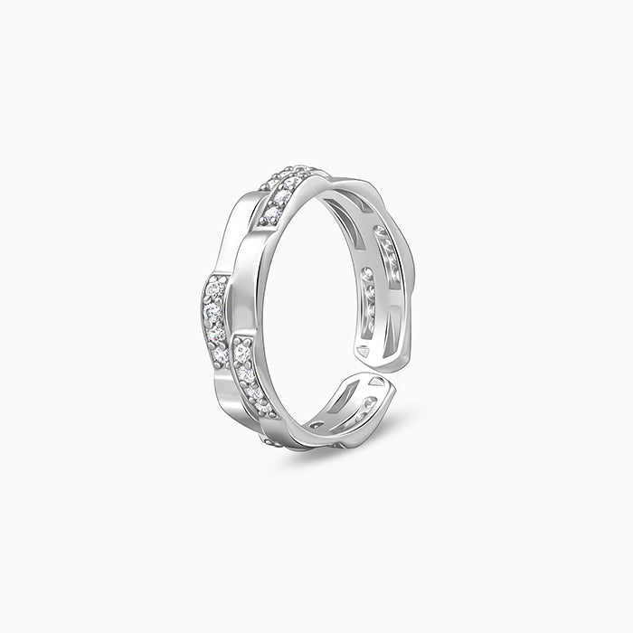 Silver Zircon Studded Sparkle Ring For Him