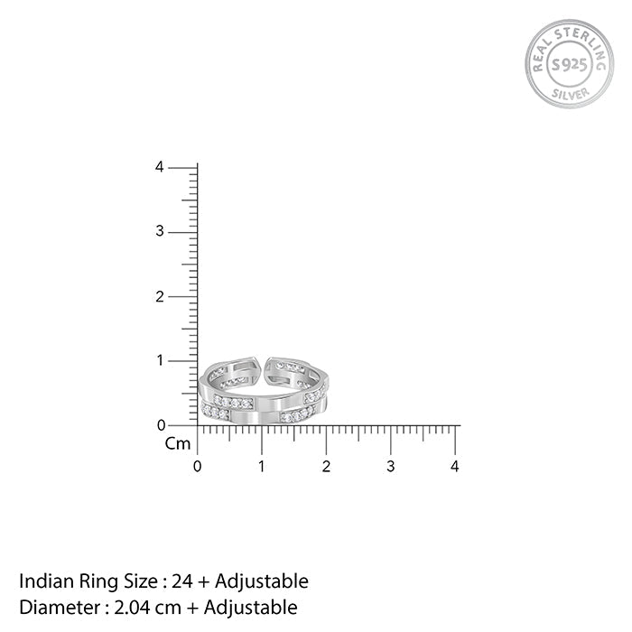 Silver Zircon Studded Sparkle Ring For Him