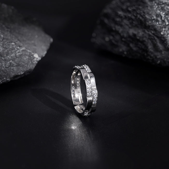 Silver Zircon Studded Sparkle Ring For Him