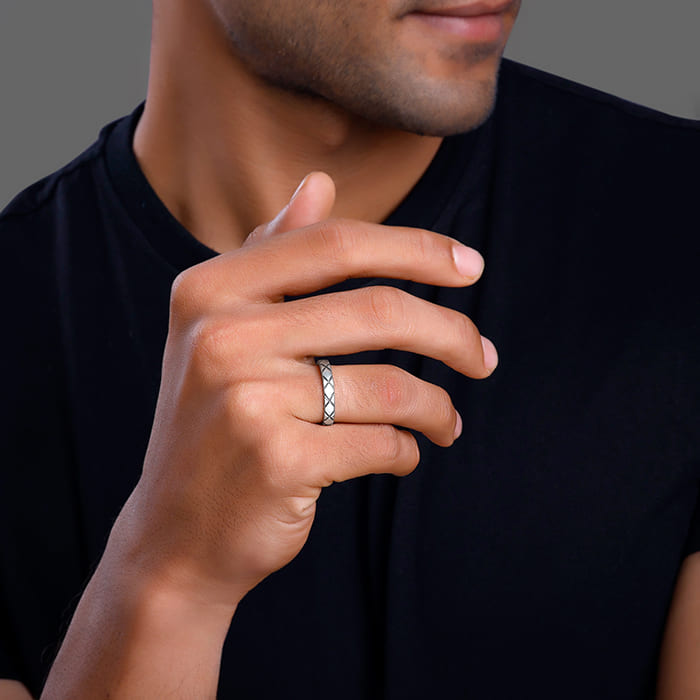 Oxidised Silver Rider Edge Ring For Him
