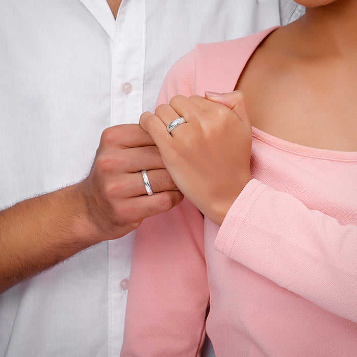 Silver Tied Together Couple Rings