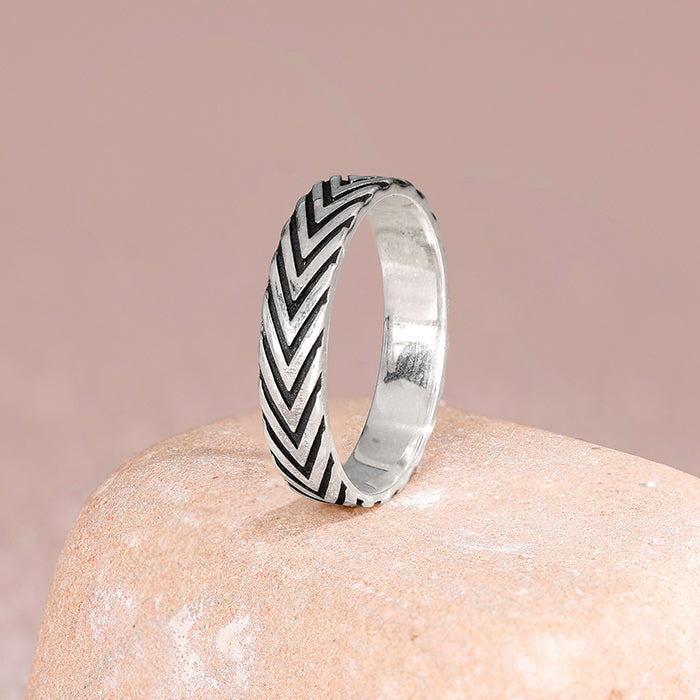 Oxidised Silver Chevron Ring For Him