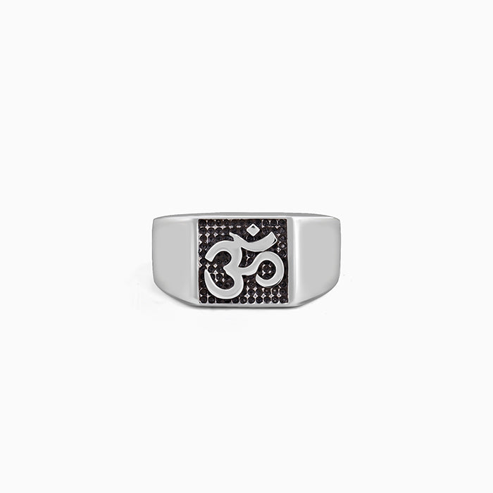 Oxidised Silver Om Ring For Him