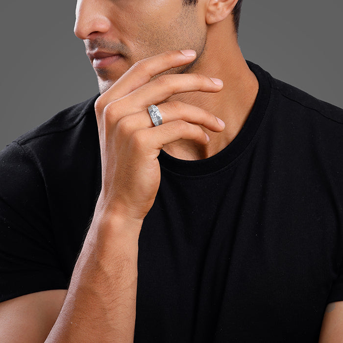 Silver Regal Square Ring For Him