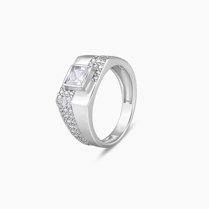 Silver Regal Square Ring For Him