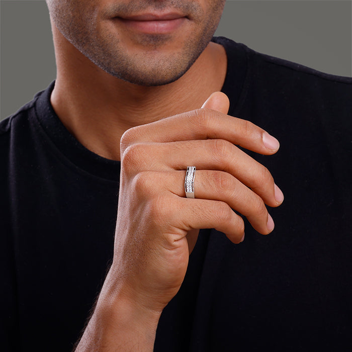 Silver Shimmer Wave Ring For Him