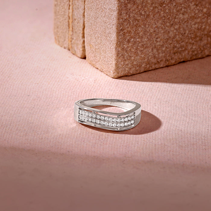 Silver Shimmer Wave Ring For Him