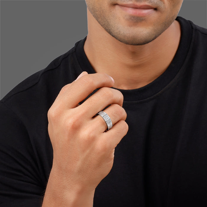 Silver Lustrous Square Ring For Him