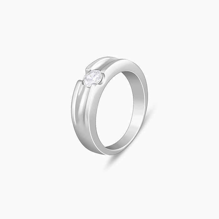 Silver Regal Grid Ring For Him