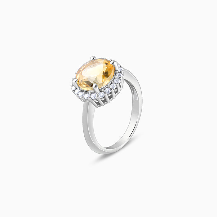 Silver Yellow Citrine Ring