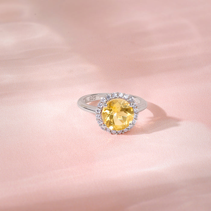 Silver Yellow Citrine Ring