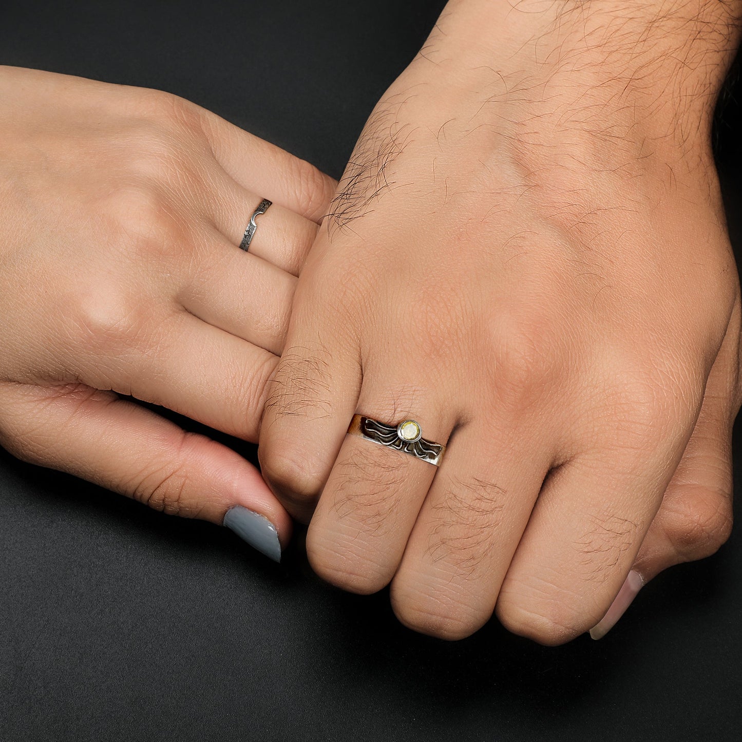 Oxidised Silver Celestial Love Couple Bands