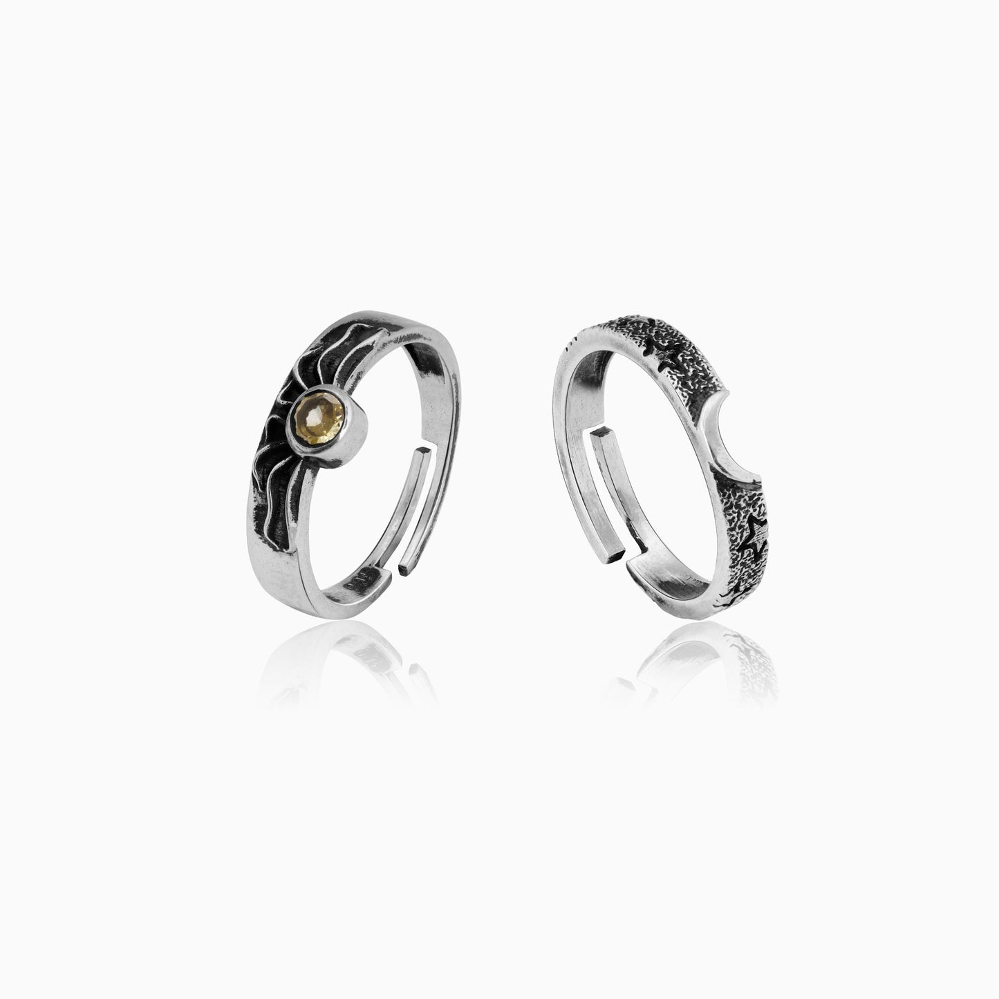 Oxidised Silver Celestial Love Couple Bands