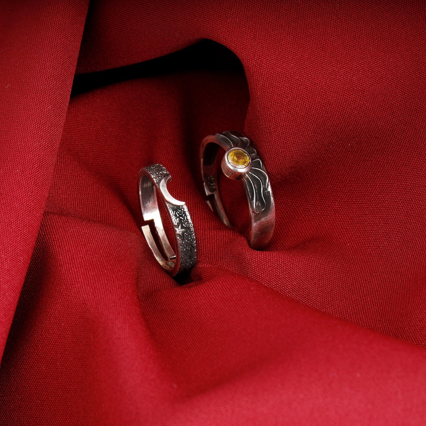 Oxidised Silver Celestial Love Couple Bands