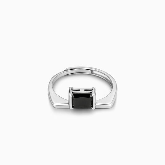 Silver Black Square Ring
