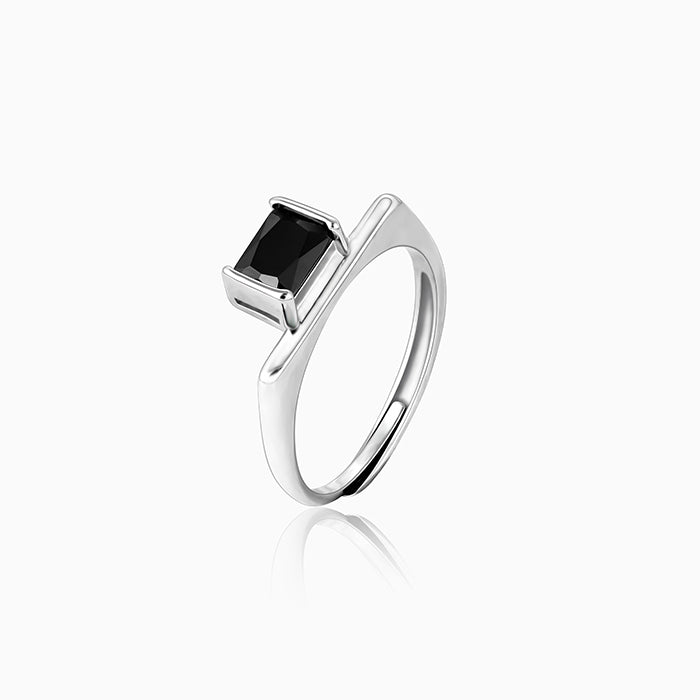 Silver Black Square Ring