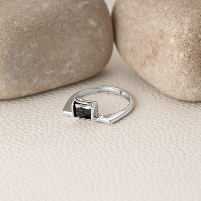 Silver Black Square Ring
