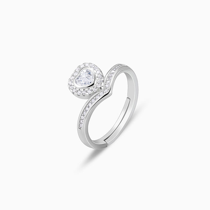 Silver Zircon Crown Heart Ring
