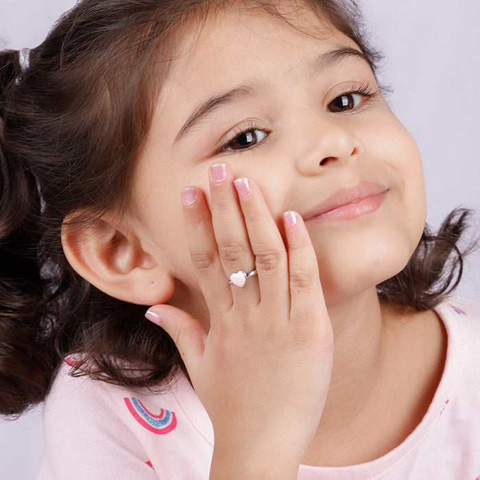 Silver Baby Pink Love Kids Ring