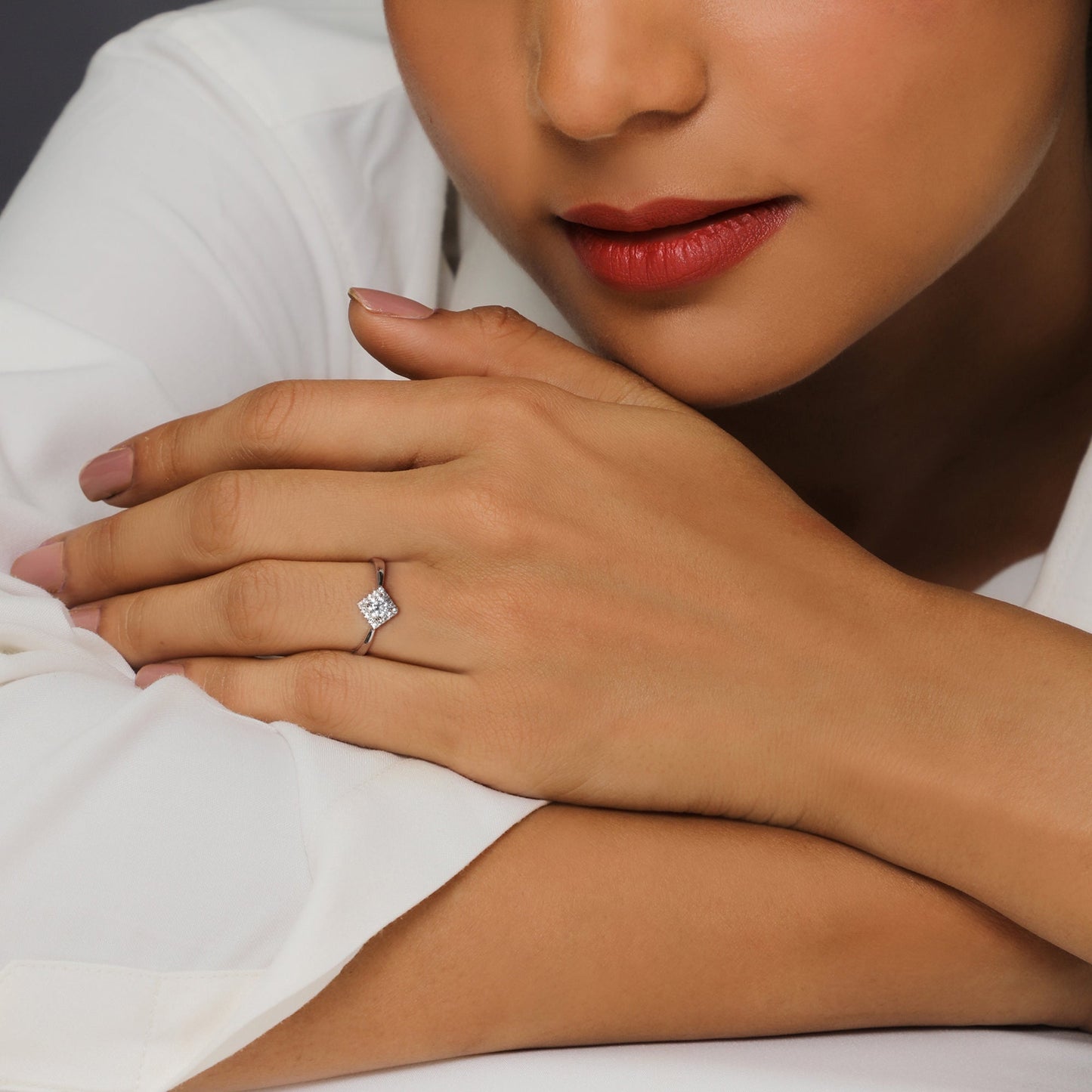 Silver Zircon Symmetry Square Ring