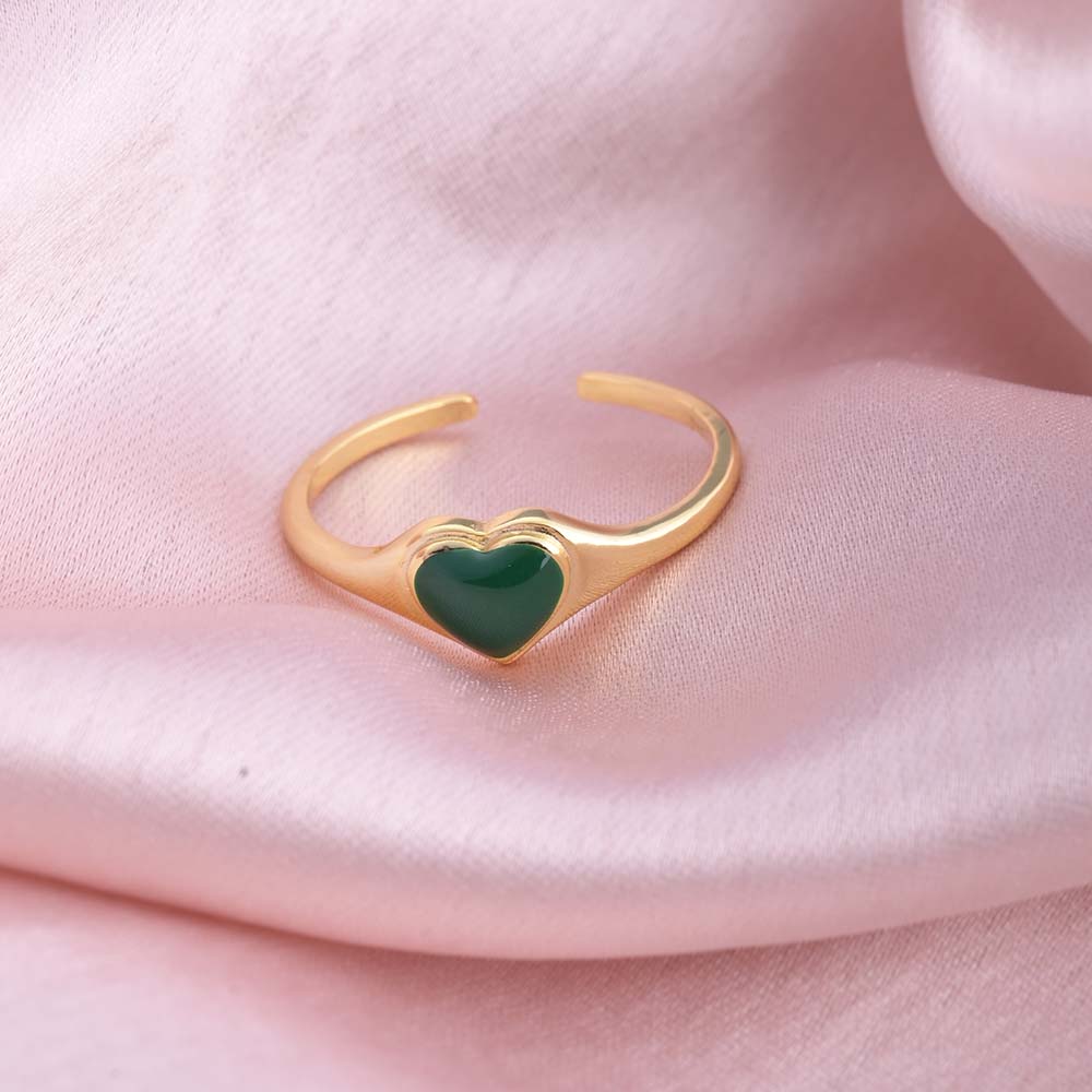 Green Heart Ring- 18k Gold Vermeil