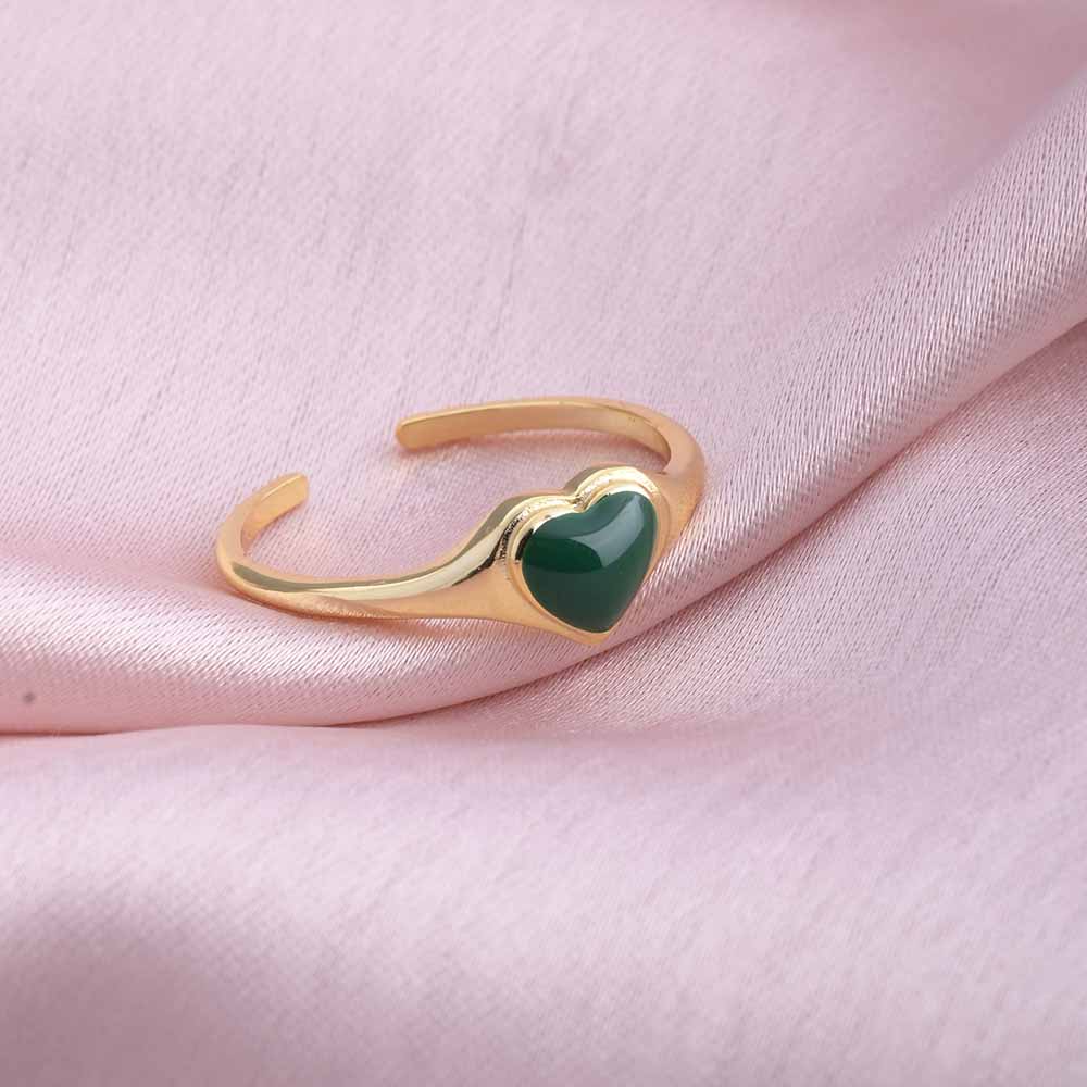 Green Heart Ring- 18k Gold Vermeil