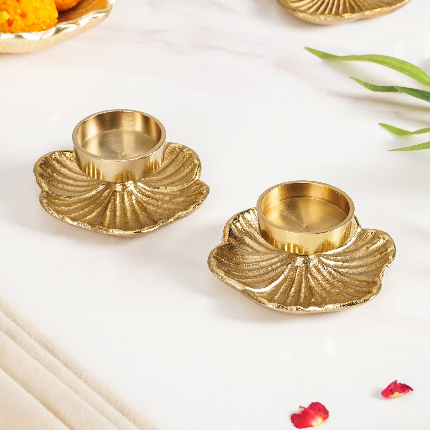 Radiant Bloom Aluminium Tealight Holder Set Of 2 In Festive Gift Box