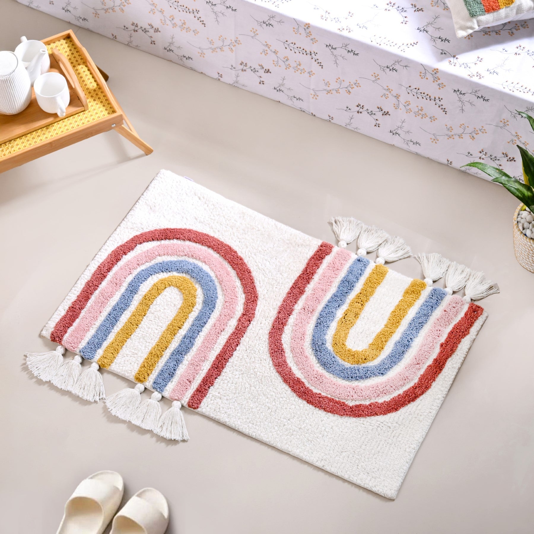 Rainbows With Tassels Cotton Anti Slip Floor Mat 84x51cm