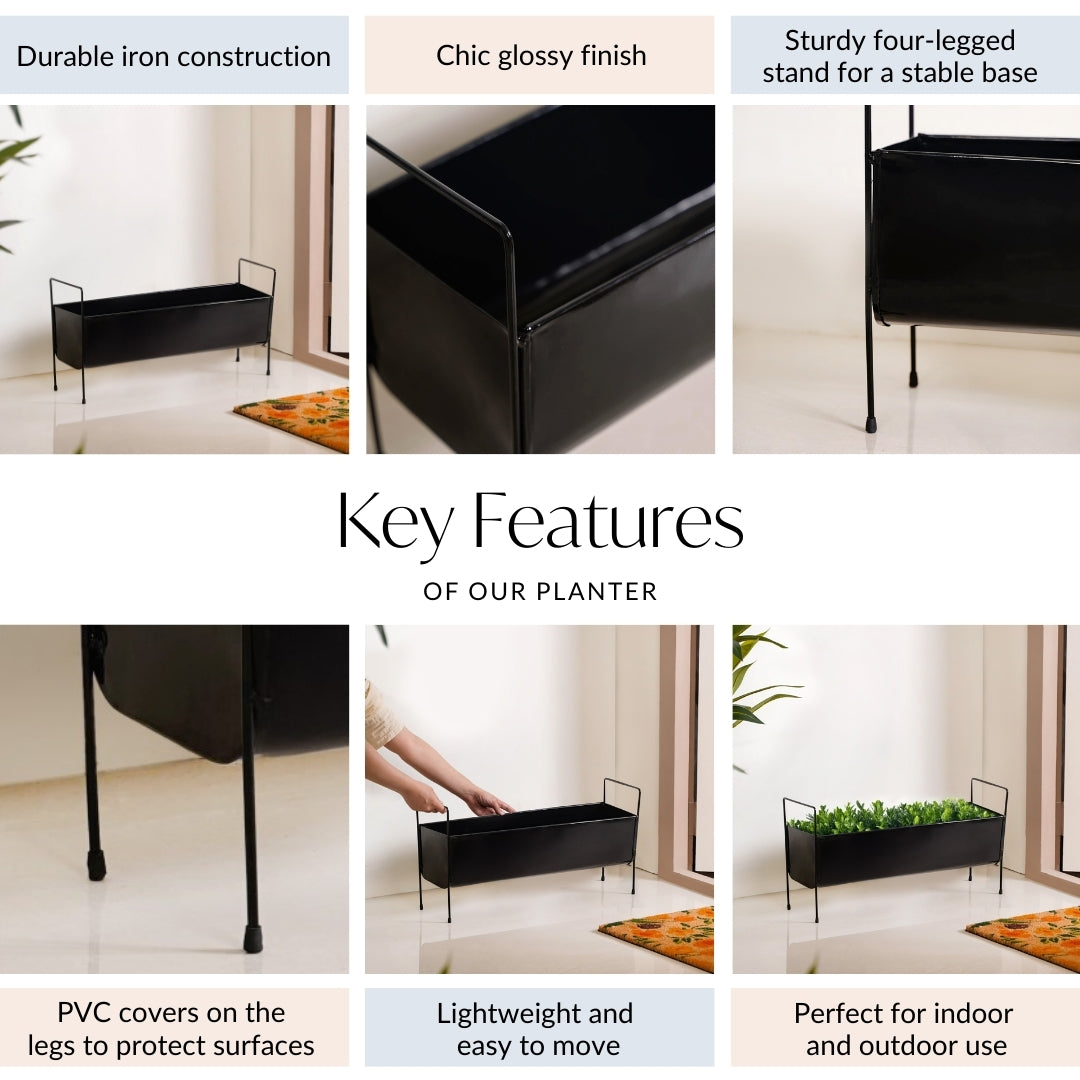 Raised Iron Trough Planter With Handle Black