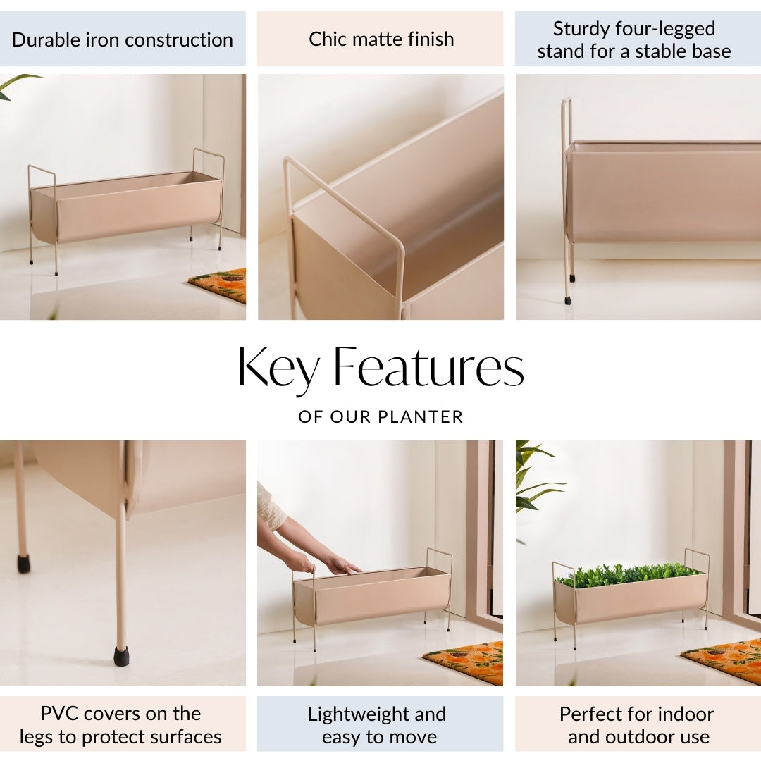 Raised Trough Planter With Handle Beige