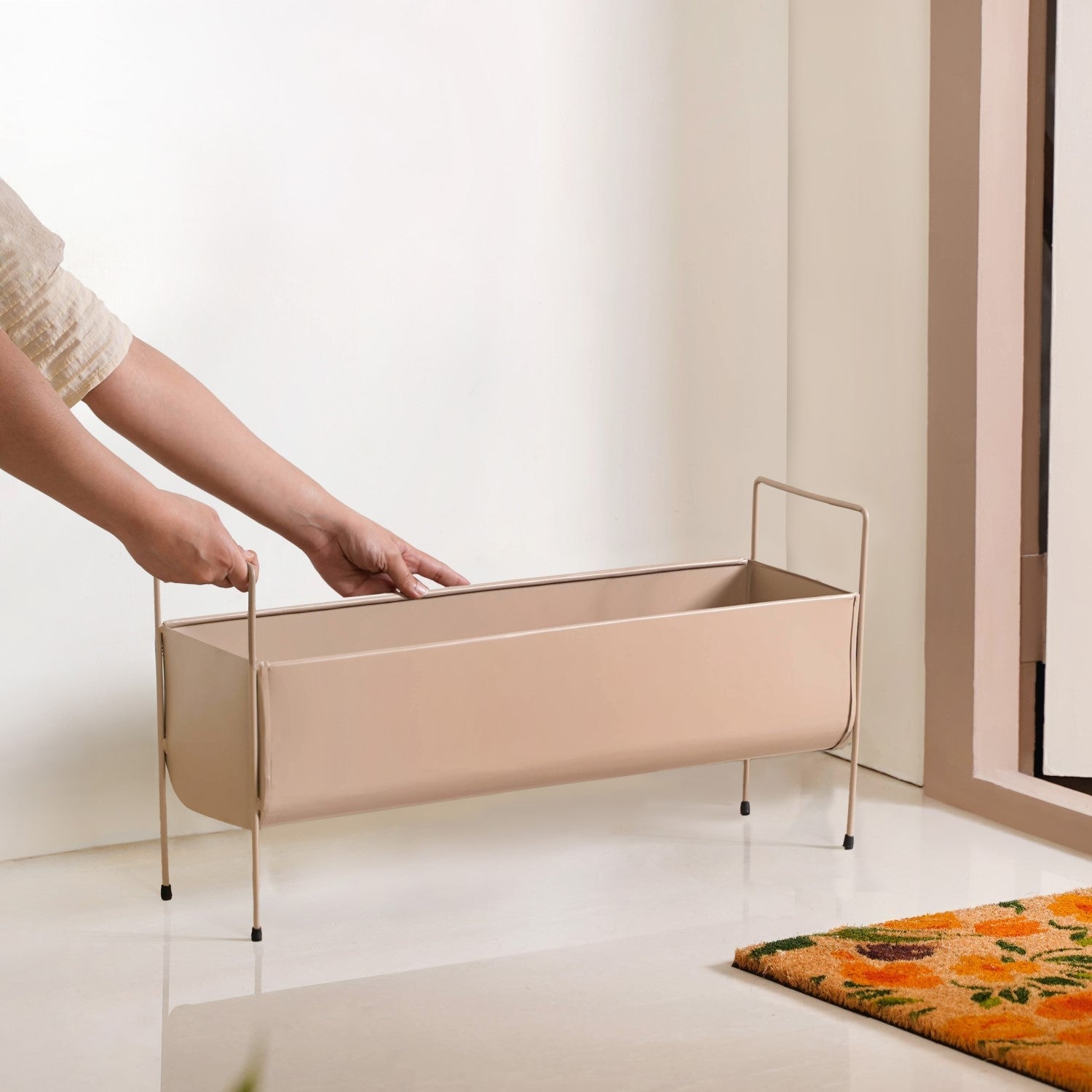 Raised Trough Planter With Handle Beige