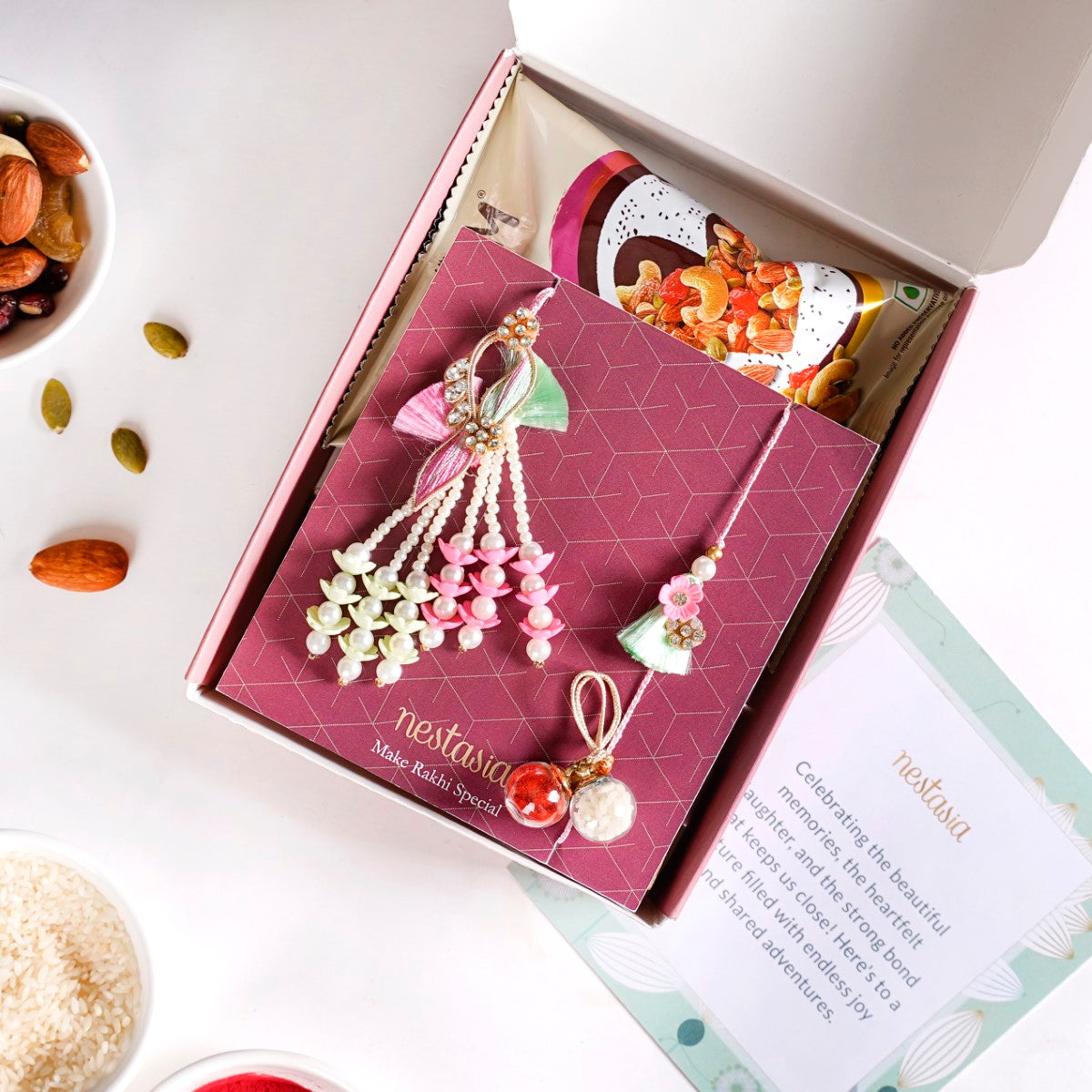 Pastel Floral Couple Rakhi Set Of 4 With Gift Box And Card