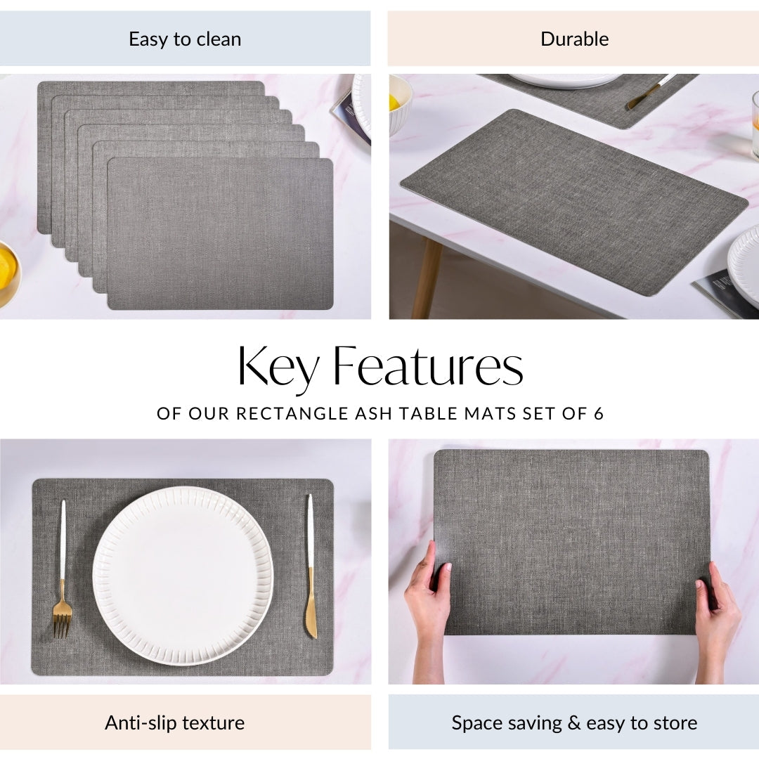 Rectangle Ash Grey Table Mat Set Of 6