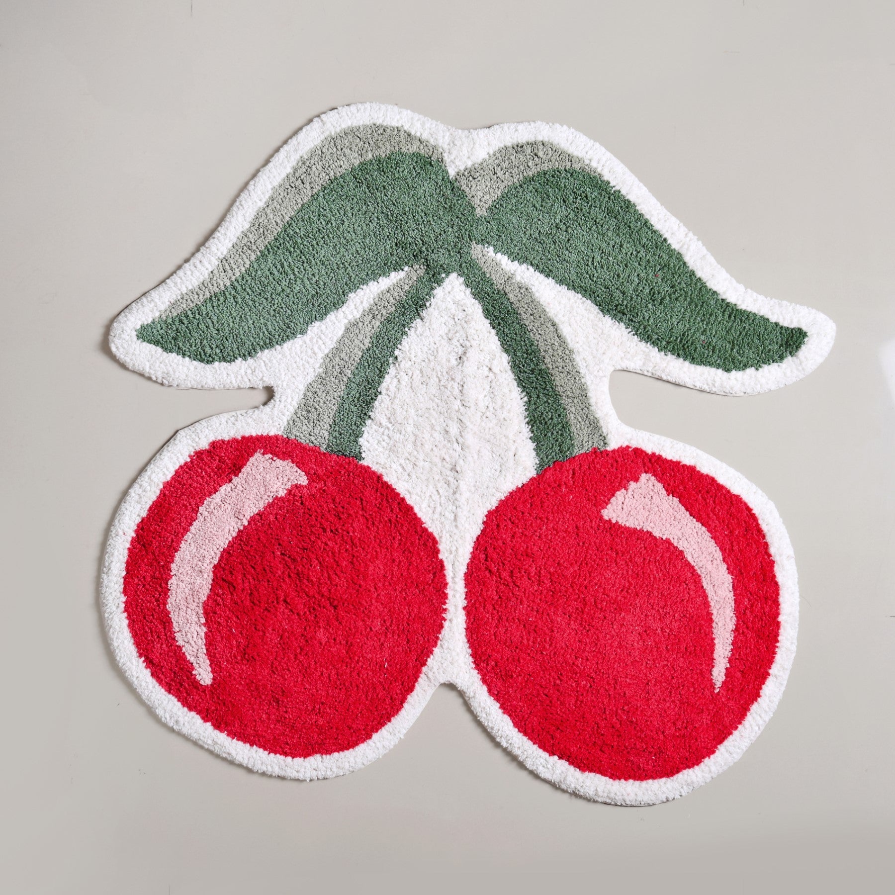 Red Cherry Tufted Cotton Anti Slip Floor Mat 77x73cm