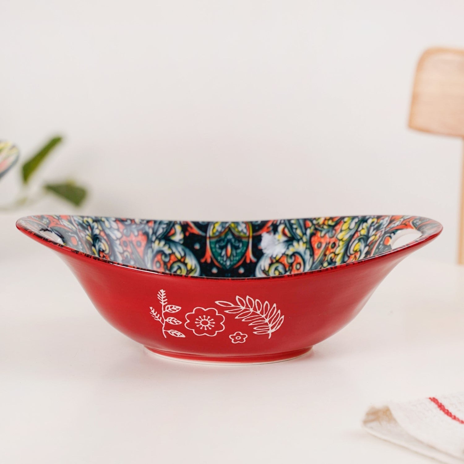 Red Mystic Mandala Ceramic Long Dish 400ml