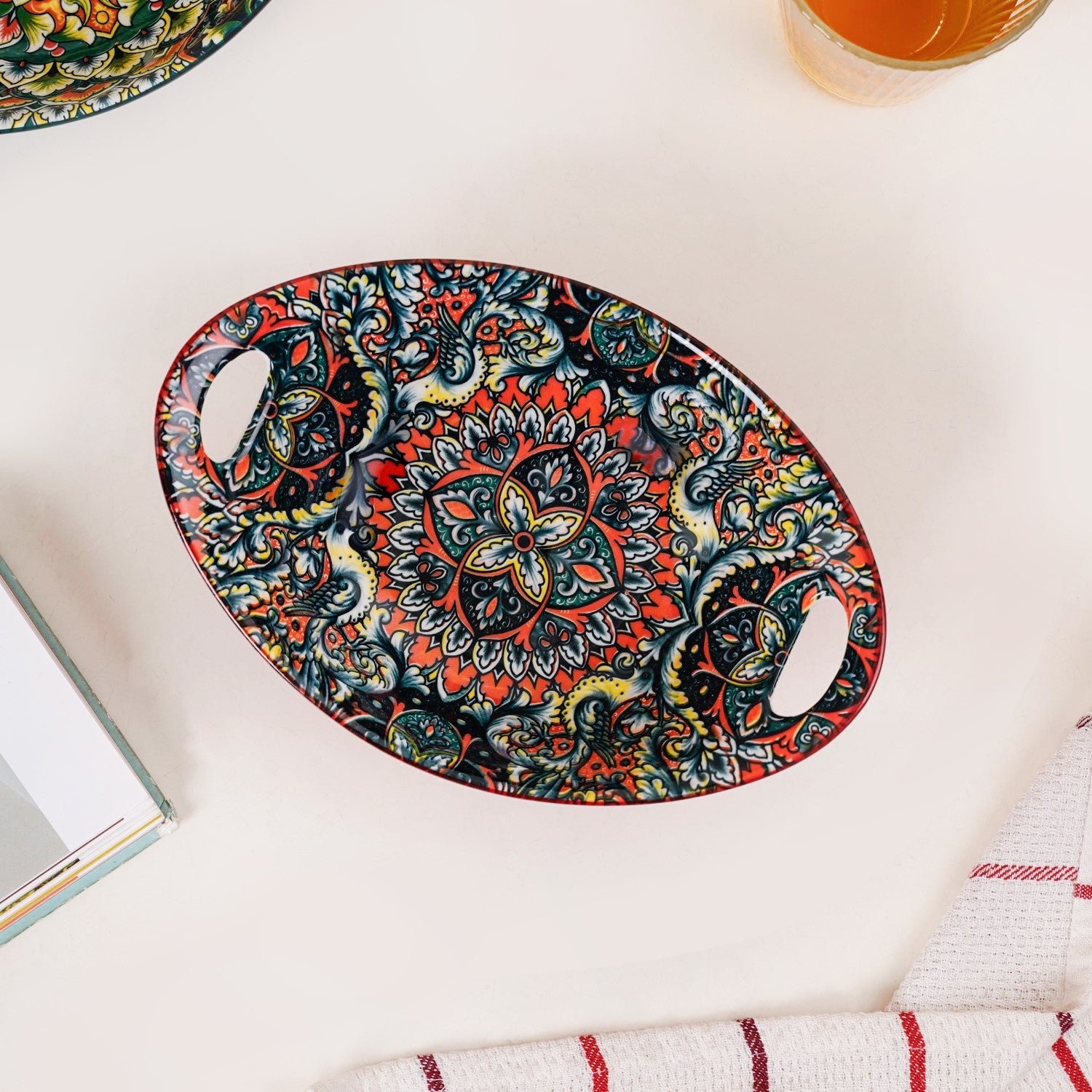 Red Mystic Mandala Ceramic Long Dish 400ml