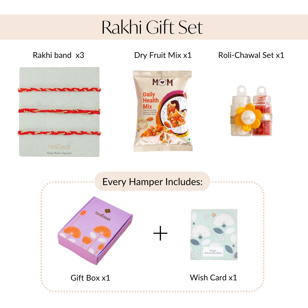 Red and Golden Braided Rakhi Gift Set Of 3
