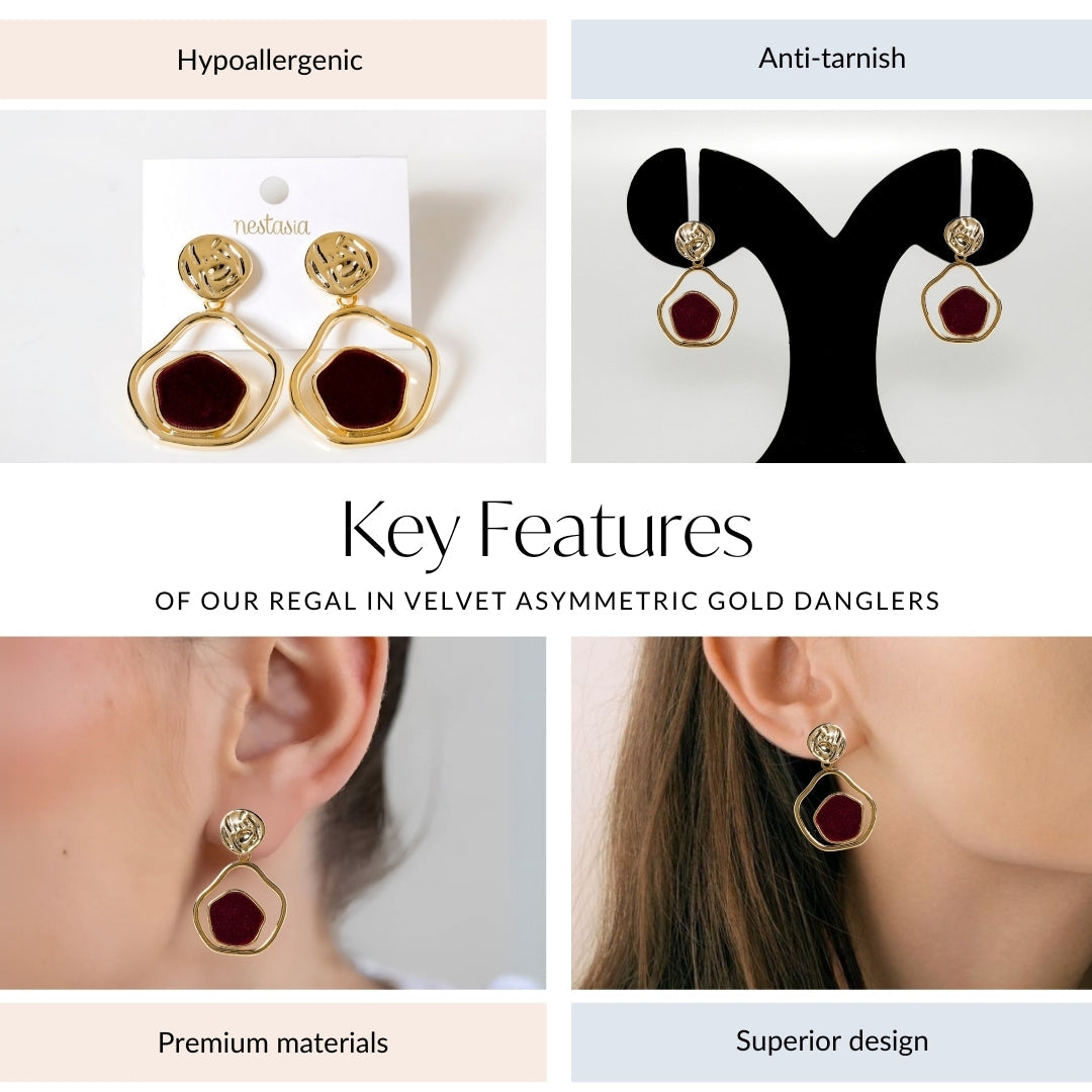 Regal In Velvet Asymmetric Gold Danglers