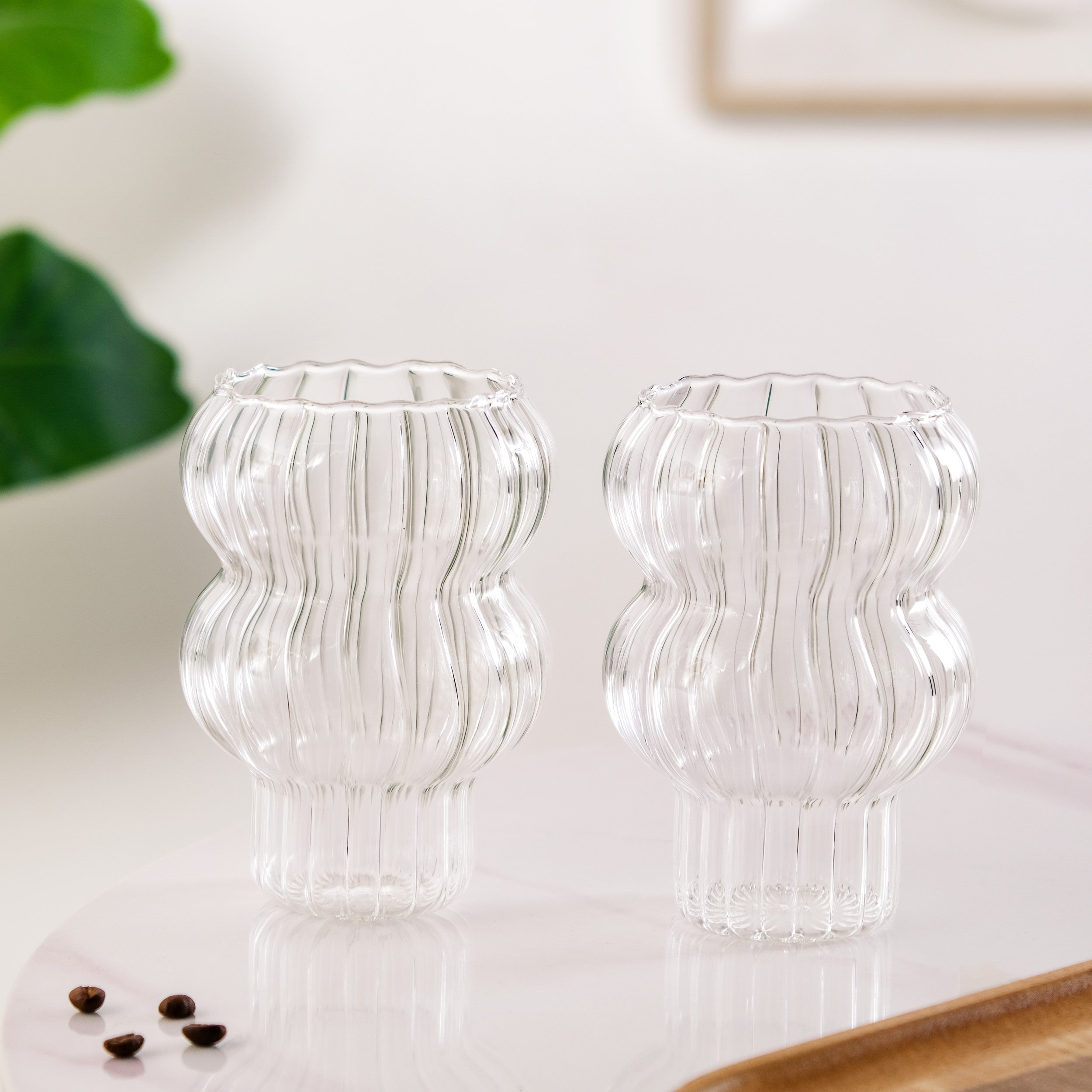 Reeded Latte Glass Cup Set Of 2 600ml