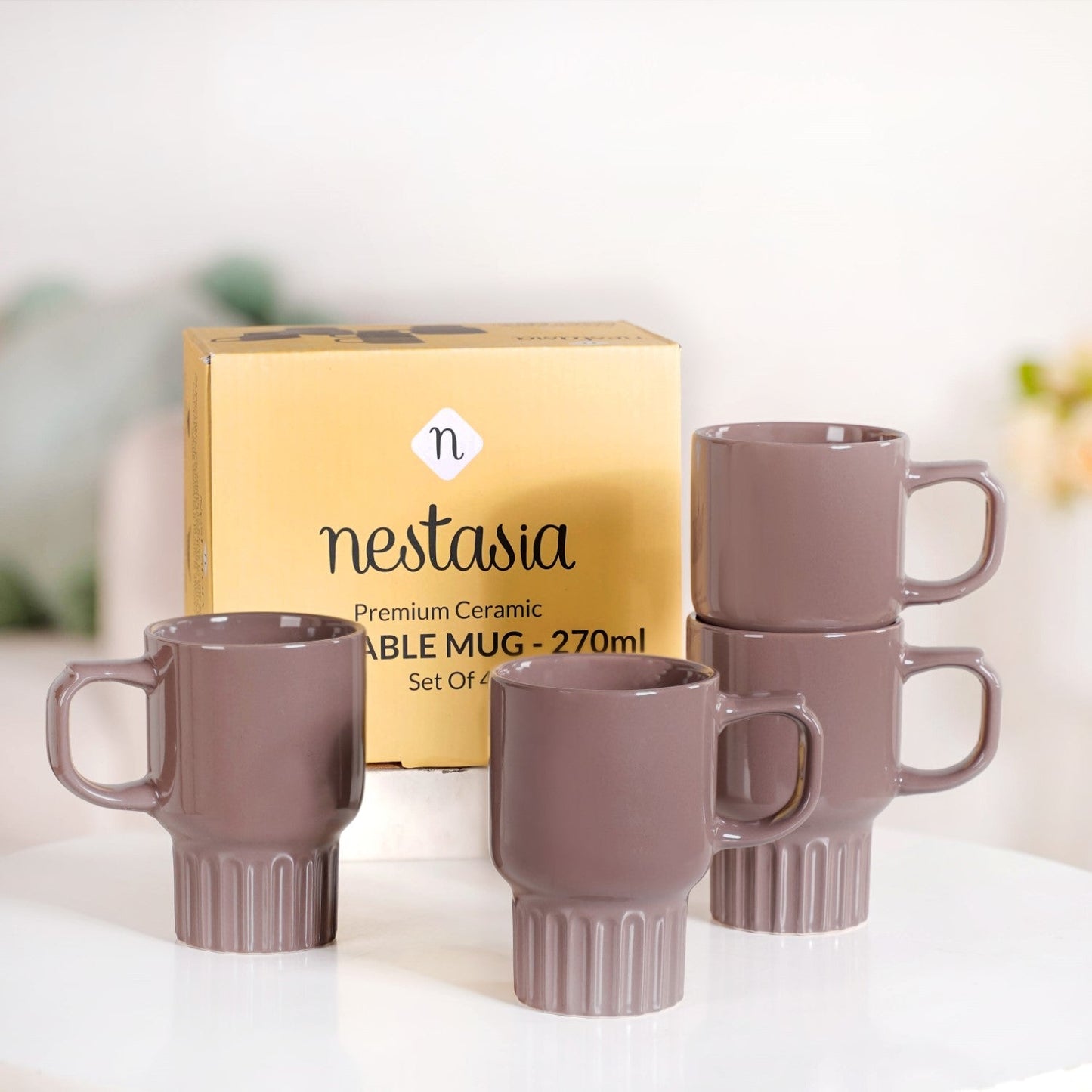 Ribelle Ceramic Stackable Mug Set Of 4 Taupe 270ml