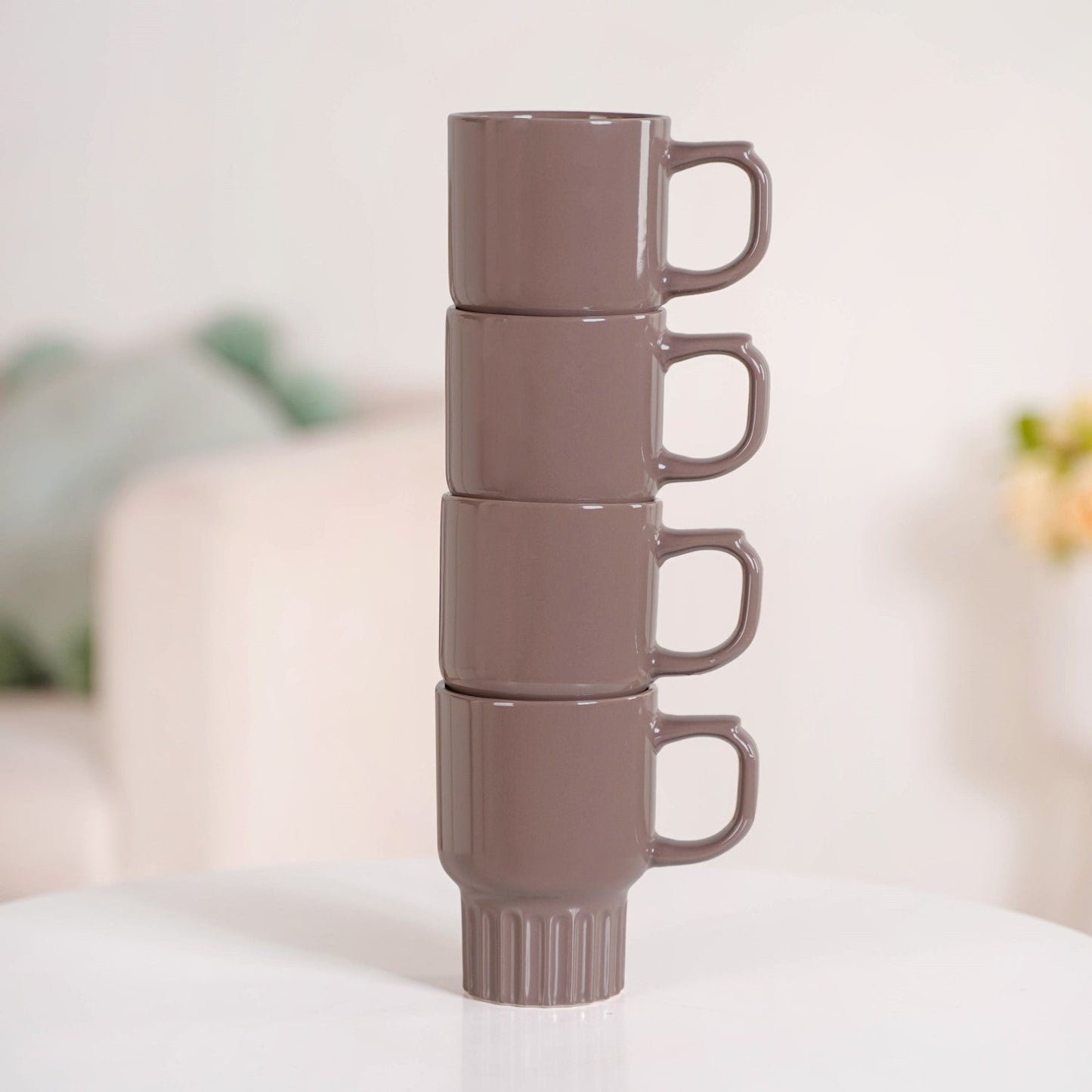 Ribelle Ceramic Stackable Mug Set Of 4 Taupe 270ml