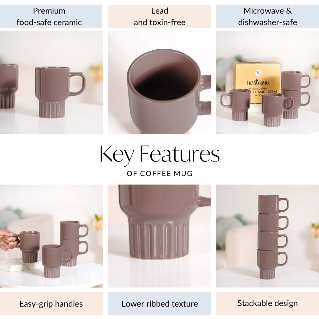 Ribelle Ceramic Stackable Mug Set Of 4 Taupe 270ml