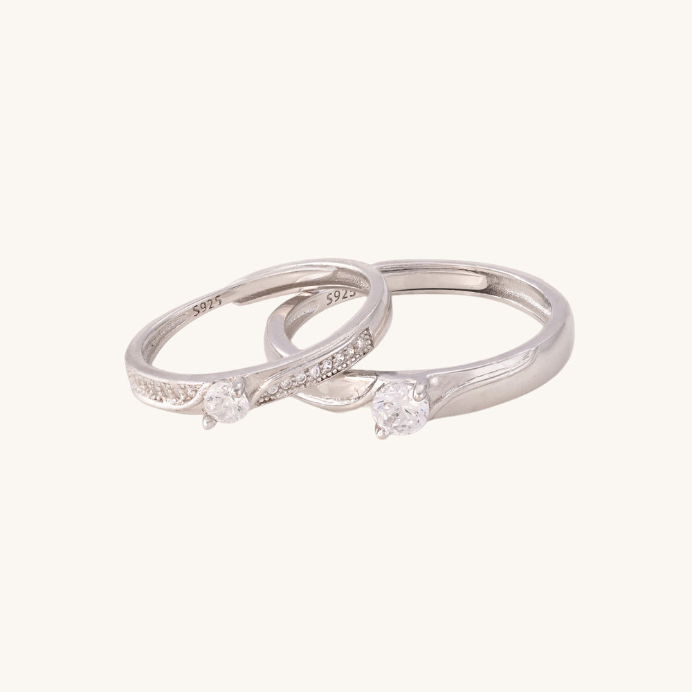 Solitaire Band Couple Rings- 925 Silver