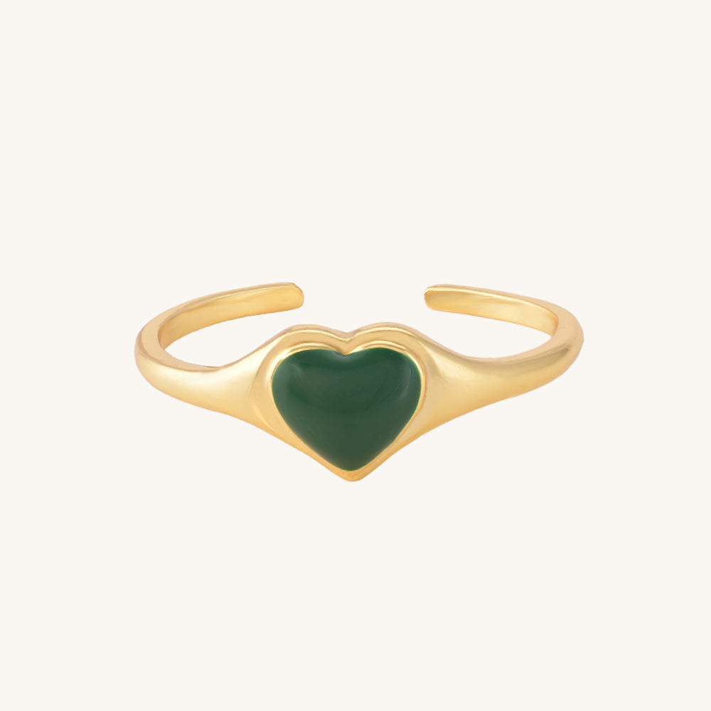 Green Heart Ring- 18k Gold Vermeil