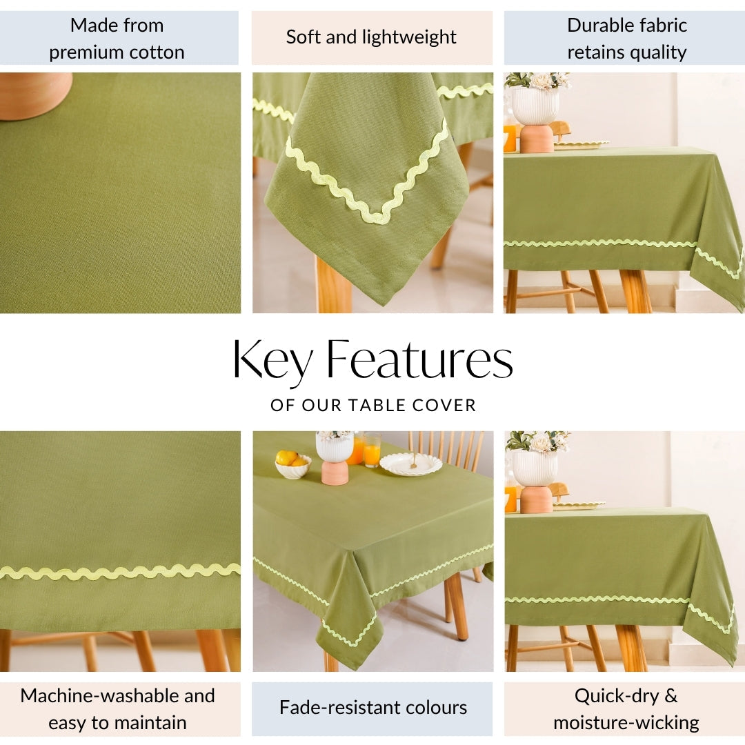 Isabelle Rick Rack Green 6 Seater Cotton Table Cloth 217x163cm