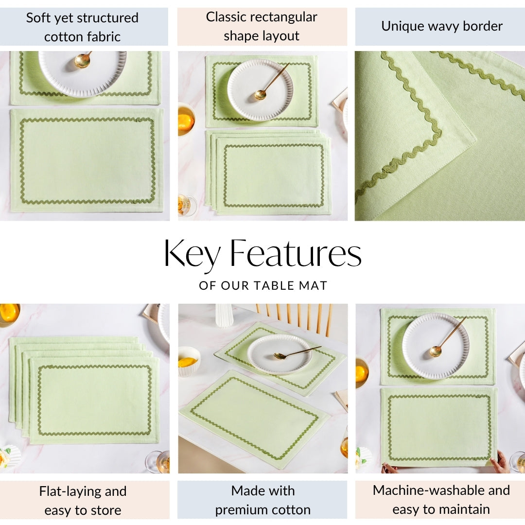 Isabelle Rick Rack Green Cotton Placemat Set Of 4