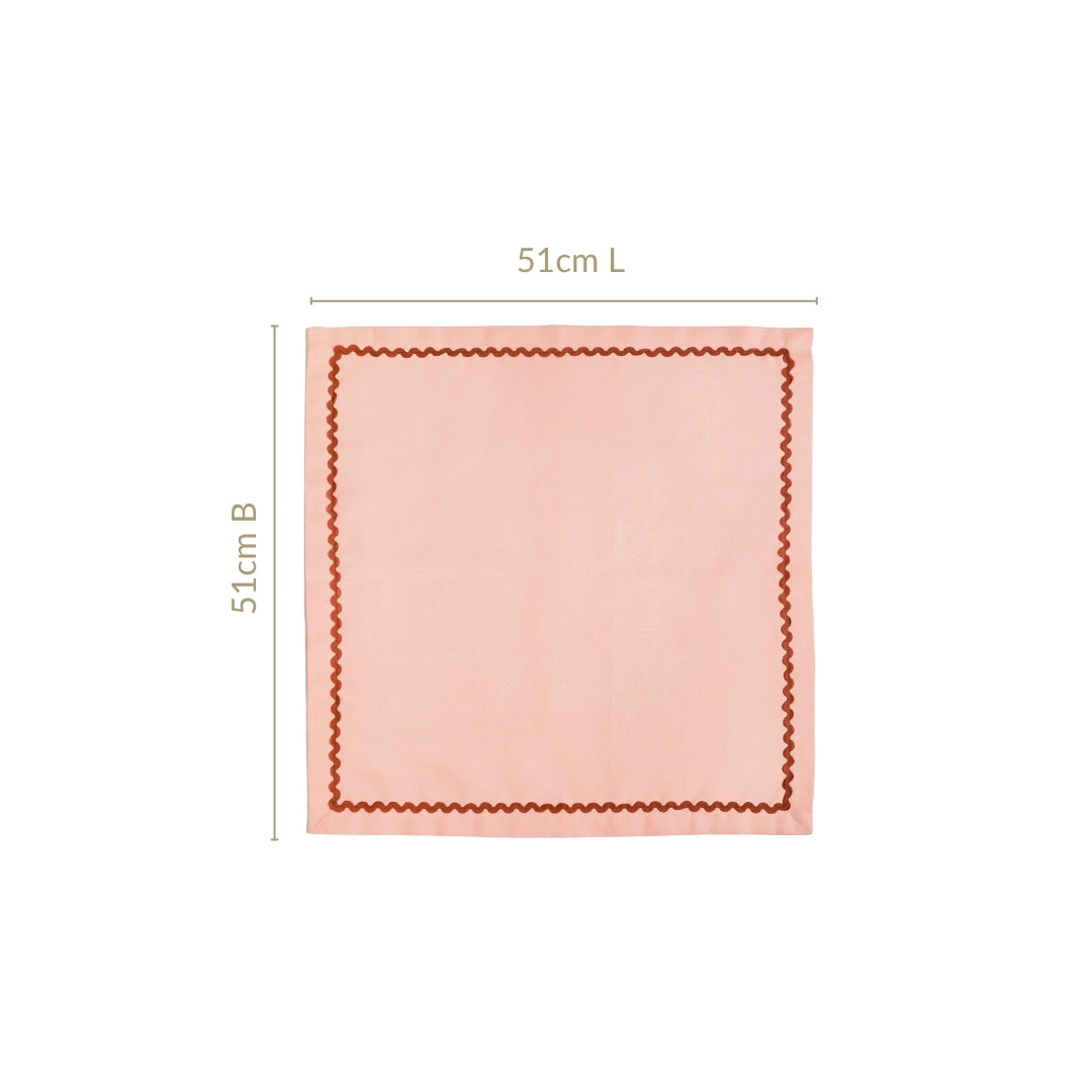 Madeline Peach Cotton Napkin Set Of 4 With Rick Rack